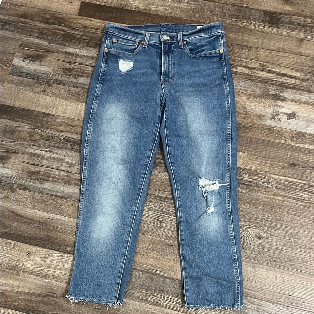 Gap Jeans Vintage Slim Mid Rise Size 6/28 Distressed Blue 24” Inseam